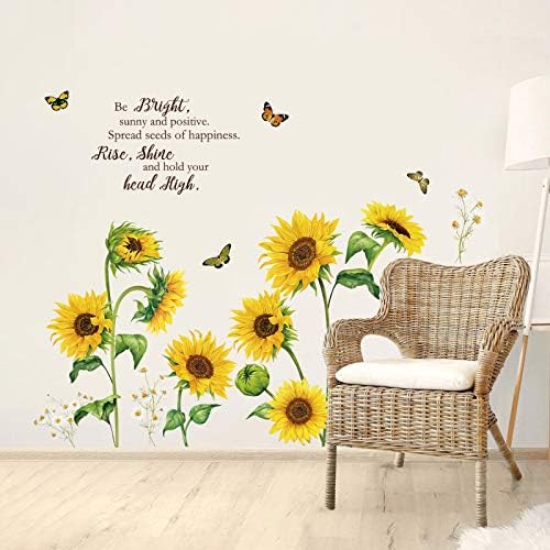 Decalmile Sunflower Butterfly Wall Decals for Bedroom and Living Room