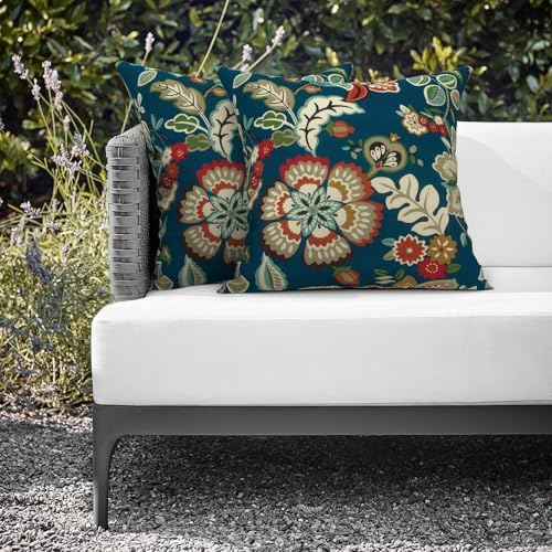 Melody Elephant Outdoor Throw Pillows 16x16 Inch Set of 2 Peacock Blue