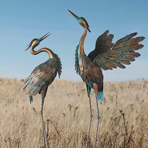 Oritty Metal Heron Garden Statues Set of 2 38-42 Inch Copper