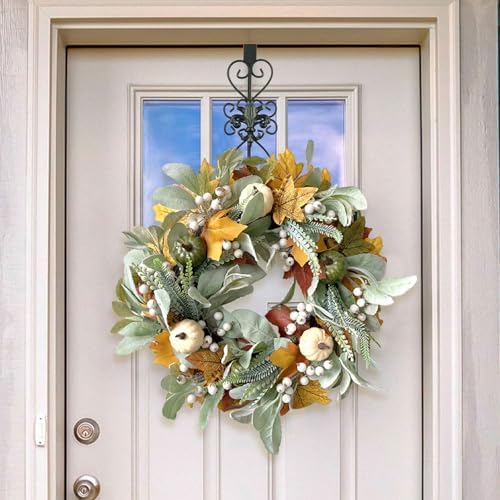 Black Wreath Hanger for Front Door - Heavy Duty Metal Design