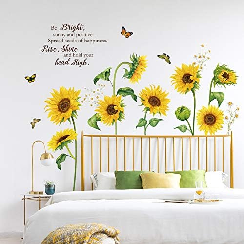 Decalmile Sunflower Butterfly Wall Decals for Bedroom and Living Room