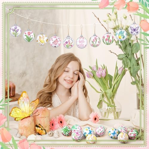 Outus 20 Pcs Spring Tulip Butterfly Hanging Ornaments