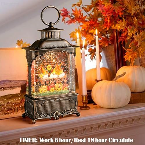 Fall Snow Globe Lantern with Timer and USB Power