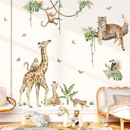Wondever Large Jungle Animal Wall Stickers for Kids Room