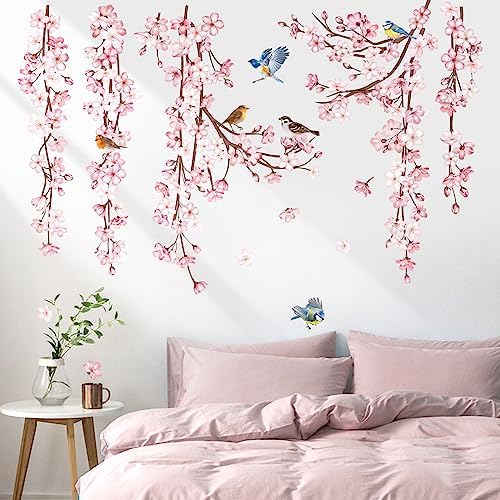 Cherry Blossom Flower Vine Wall Decals for Living Room Bedroom Office