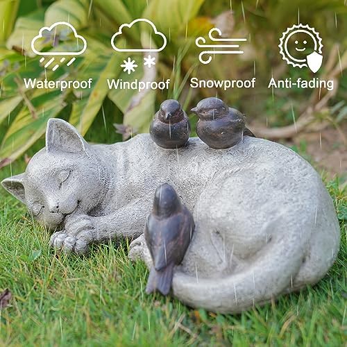 Sleeping Cat Garden Statue - 12 Inch Resin Pet Memorial Figurine