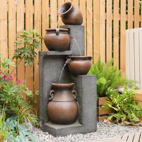 53 Inch H Gold 4 Tiered Water Fountain with Lights