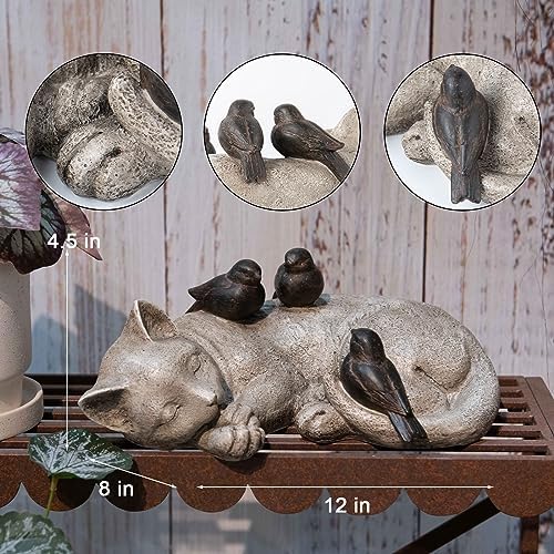 Sleeping Cat Garden Statue - 12 Inch Resin Pet Memorial Figurine