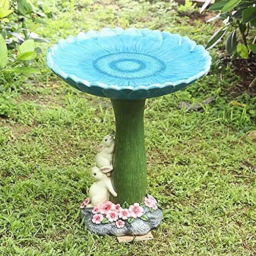 Cute Bunny Bird Bath Bowl with Sunflower Design