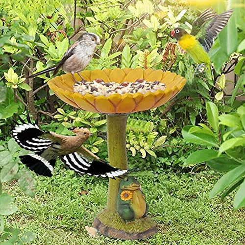 787 Polyresin Bird Bath with Sunflower and Frog Design