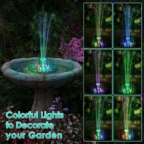 Saillong 2 Pack Solar and Battery Bird Bath Fountain Pump with LED Lights