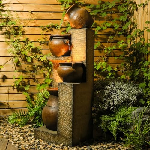 53 H Gold Outdoor Water Fountain with 4 Tiered Lights