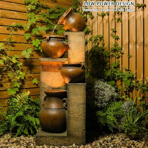 53 H Gold Outdoor Water Fountain with 4 Tiered Lights