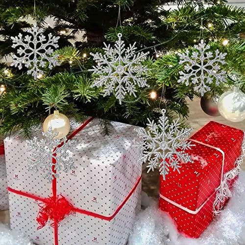 36 Pack Silver Glitter Snowflake Ornaments for Christmas