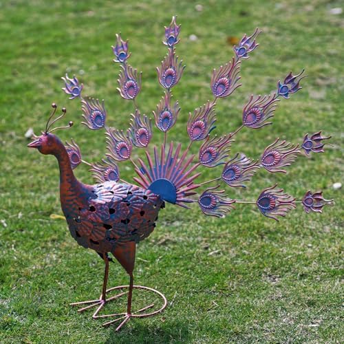 VEWOGARDEN Blue Bronze Peacock Garden Statue