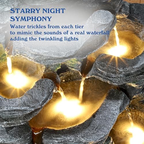 TITIMO 7-Tier Rock Water Fountain with Lights