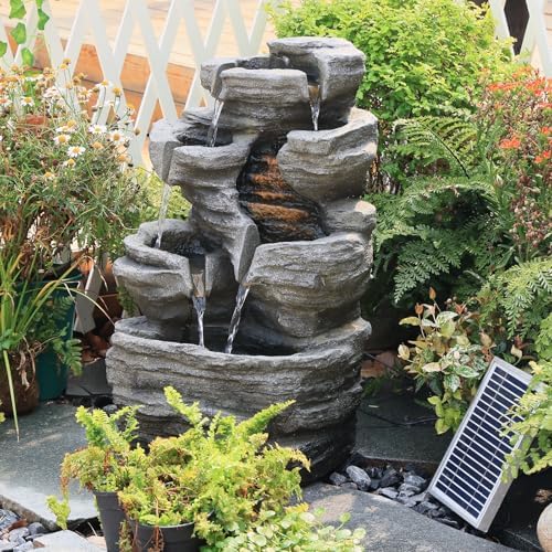 6-Tier Solar Water Fountain Outdoor with Light and Pump