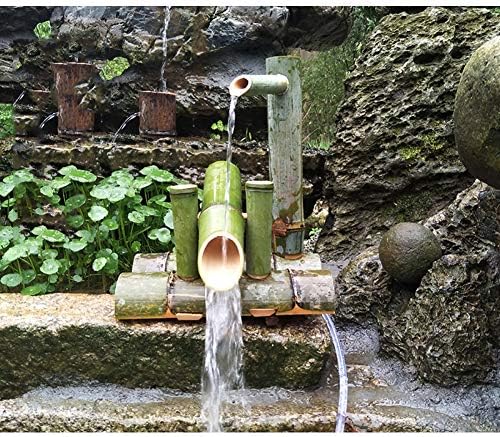 Bamboo Water Fountain Handmade Japanese Garden Decor 25cm Yellow