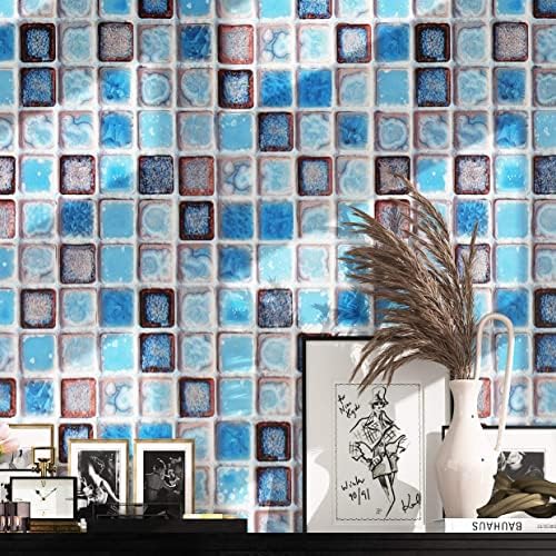 Livelynine Waterproof Blue Mosaic Wallpaper 158x788 Inch