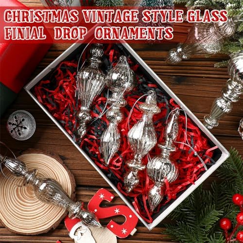 Mifoci 8 Pcs 6 Inch Mercury Glass Finial Christmas Ornaments