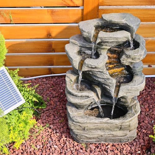 6 Tier Solar Rock Water Fountain with LED Lights
