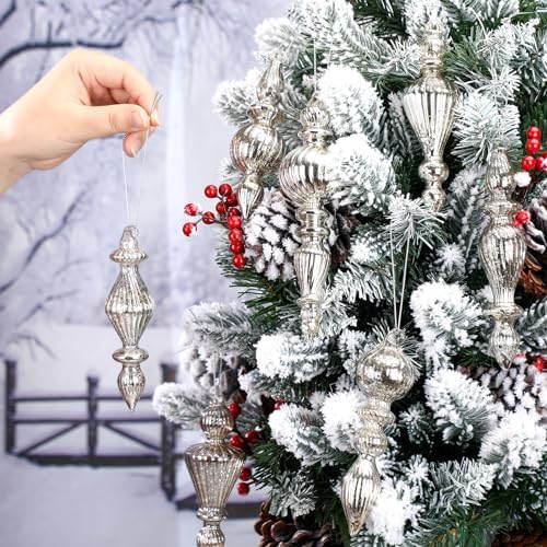 Mifoci 8 Pcs 6 Inch Mercury Glass Finial Christmas Ornaments