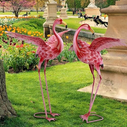 Natelf Pink Flamingo Yard Decorations Set of 2
