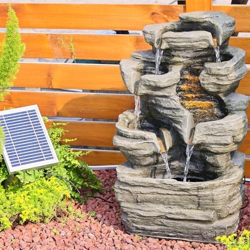 6 Tier Solar Rock Water Fountain with LED Lights