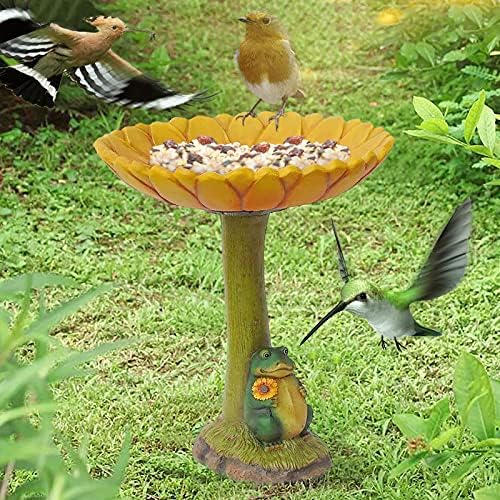 787 Polyresin Bird Bath with Sunflower and Frog Design