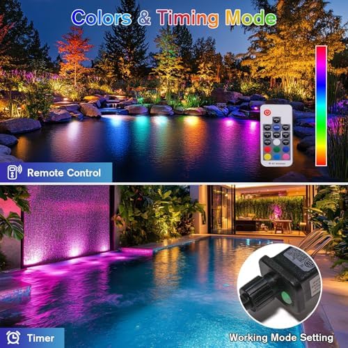 POPOSOAP RGB Pond Lights with Timer and Remote Control