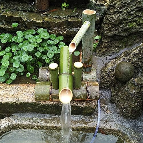 Bamboo Water Fountain Handmade Japanese Garden Decor 25cm Yellow