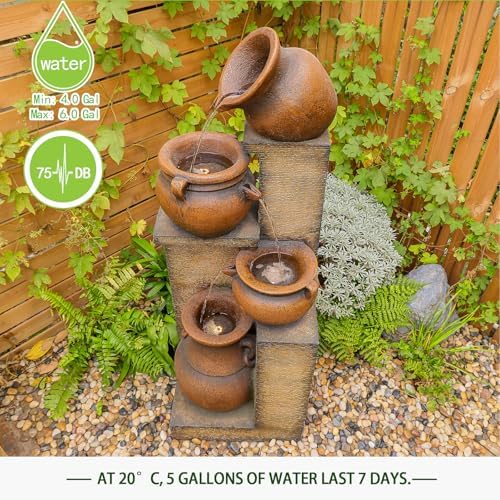 53 H Gold Outdoor Water Fountain with 4 Tiered Lights