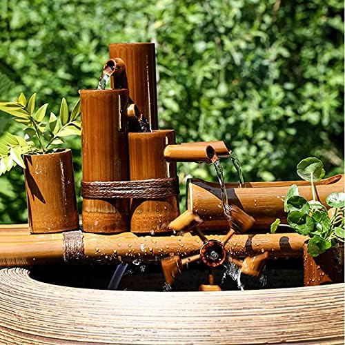 Yellow Bamboo Water Fountain 40cm for Garden Decor