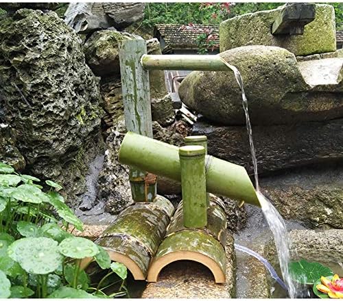 Bamboo Water Fountain Handmade Japanese Garden Decor 25cm Yellow