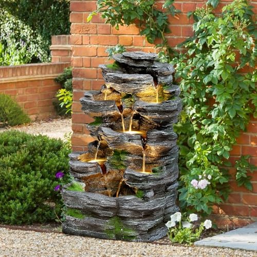 TITIMO 7-Tier Rock Water Fountain with Lights