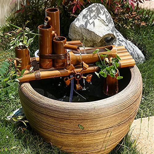Yellow Bamboo Water Fountain 40cm for Garden Decor