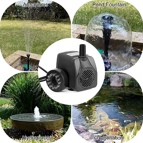 256GPH Submersible Pond Fountain Pump with LED Light