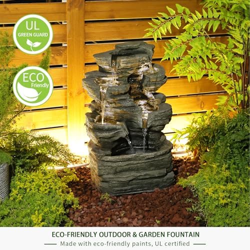 6 Tier Solar Rock Water Fountain with LED Lights