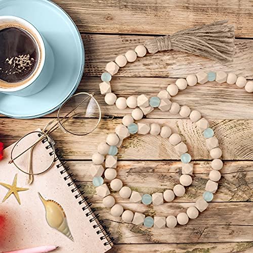 AceList Wood Bead Garland with Tassels Boho Rustic Wall Hanging
