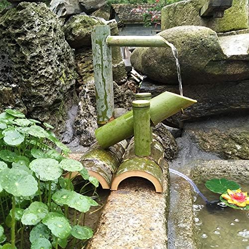 Bamboo Water Fountain Handmade Japanese Garden Decor 25cm Yellow