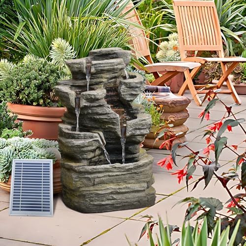 6-Tier Solar Water Fountain Outdoor with Light and Pump