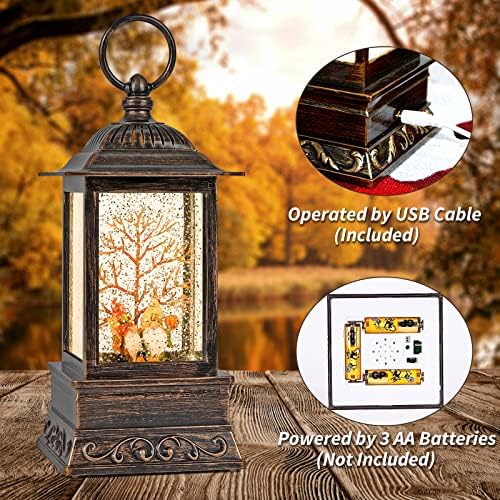 Fall Snow Globe Gnome Lantern with Glitter Light